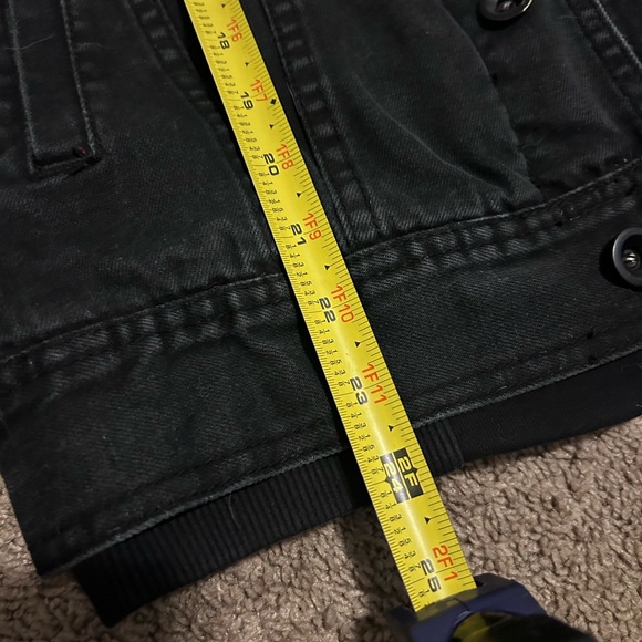 Fox Riders Denim Jean Mx Motorcycle Biker Black Hood Trucker Jacket Size Small - Picture 12 of 14